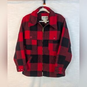 Vintage LL Bean Mens Mackinaw Jacket Zip Wool Hunting Red Buffalo Plaid Size M
